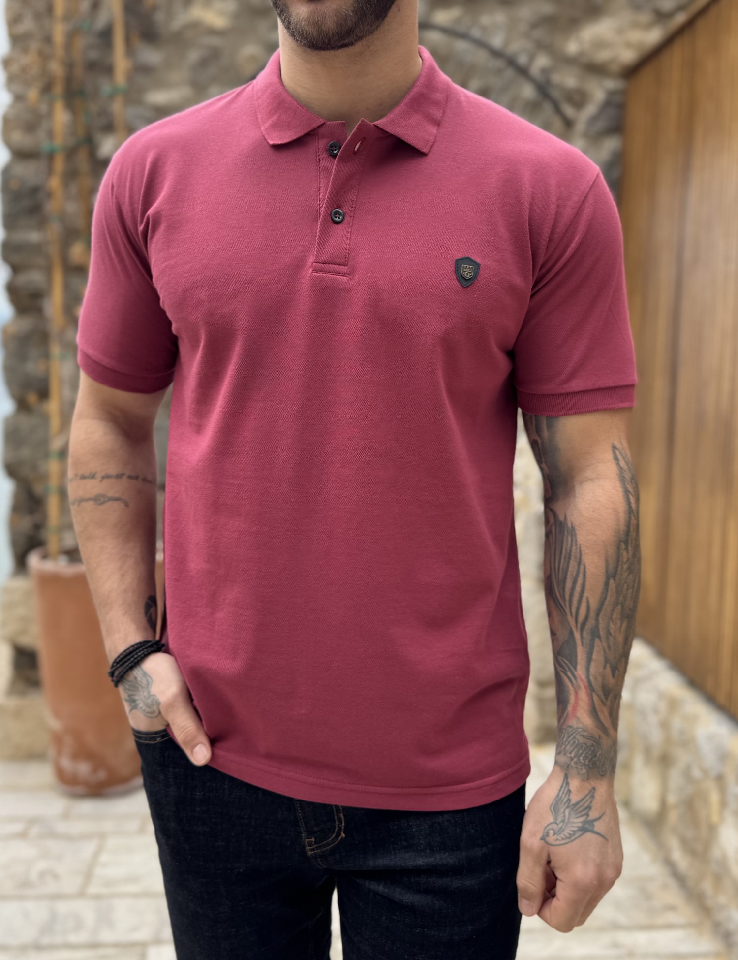 Everbest ανδρική κερασί πικέ Polo μπλούζα Plus Size 262839